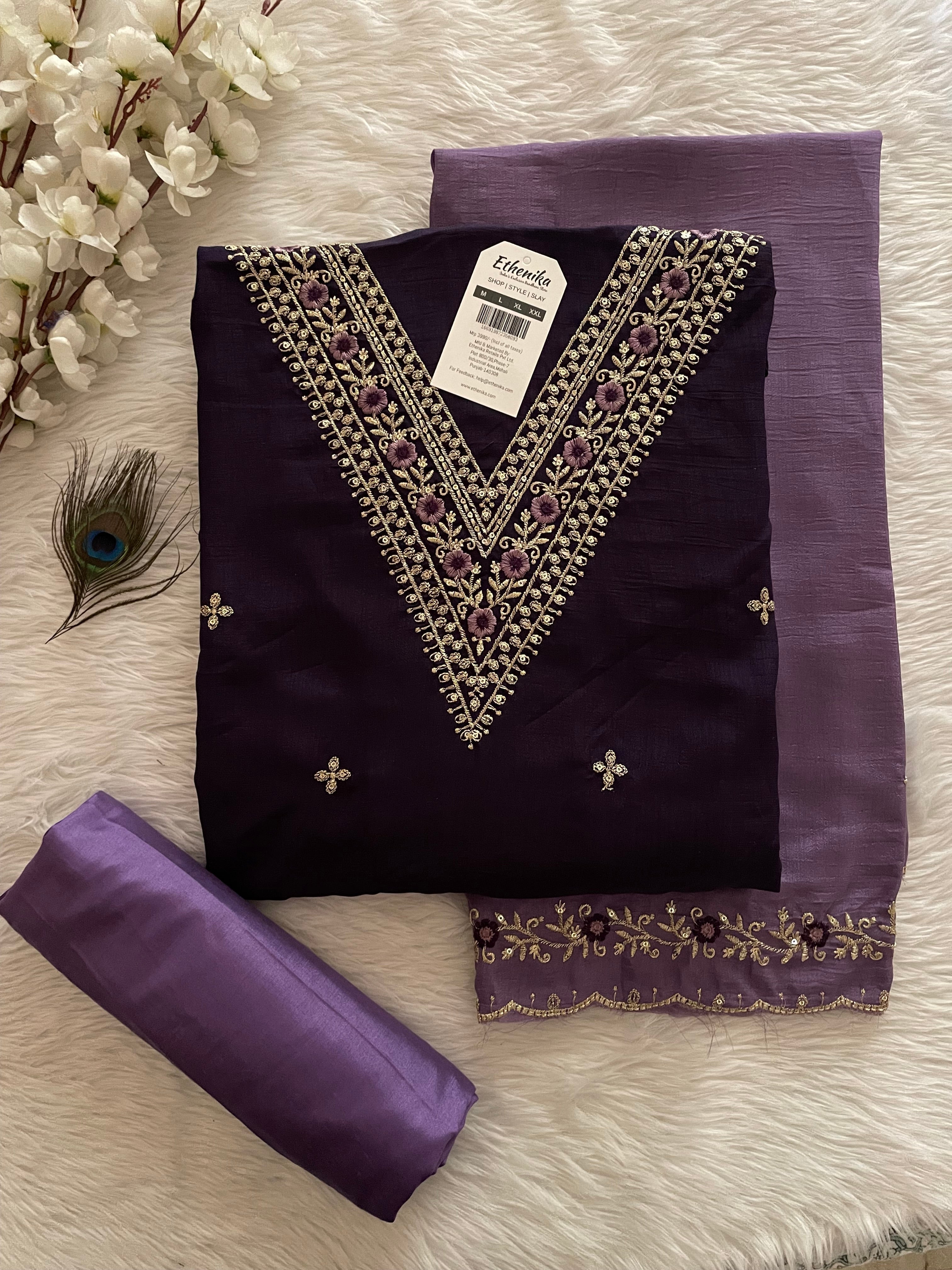 Neck V Embroidery work Summer Special Dress Material (Unstitched)
