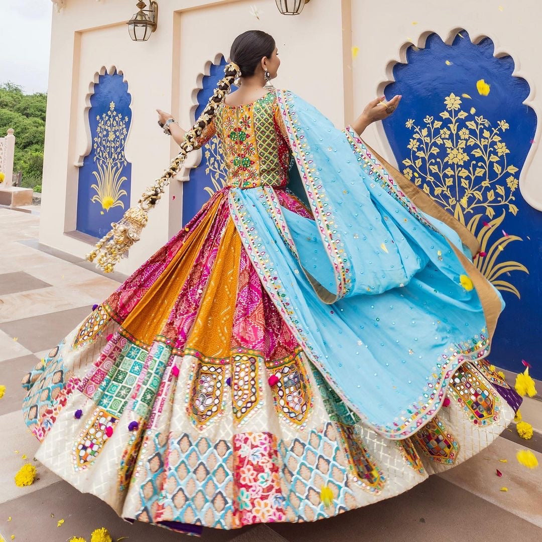 Muslin Digital Print with Kutch Tredition work Chaniya Choli