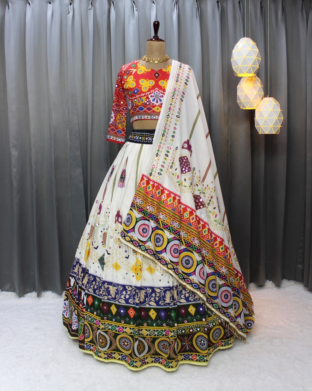 Muslin Digital Print Mirror work Navratri Special Chaniya Choli