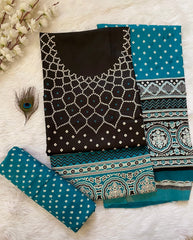 Rayon Cotton Ajrakh Hand block with Bandhani Print Dress Material (Unstitched)