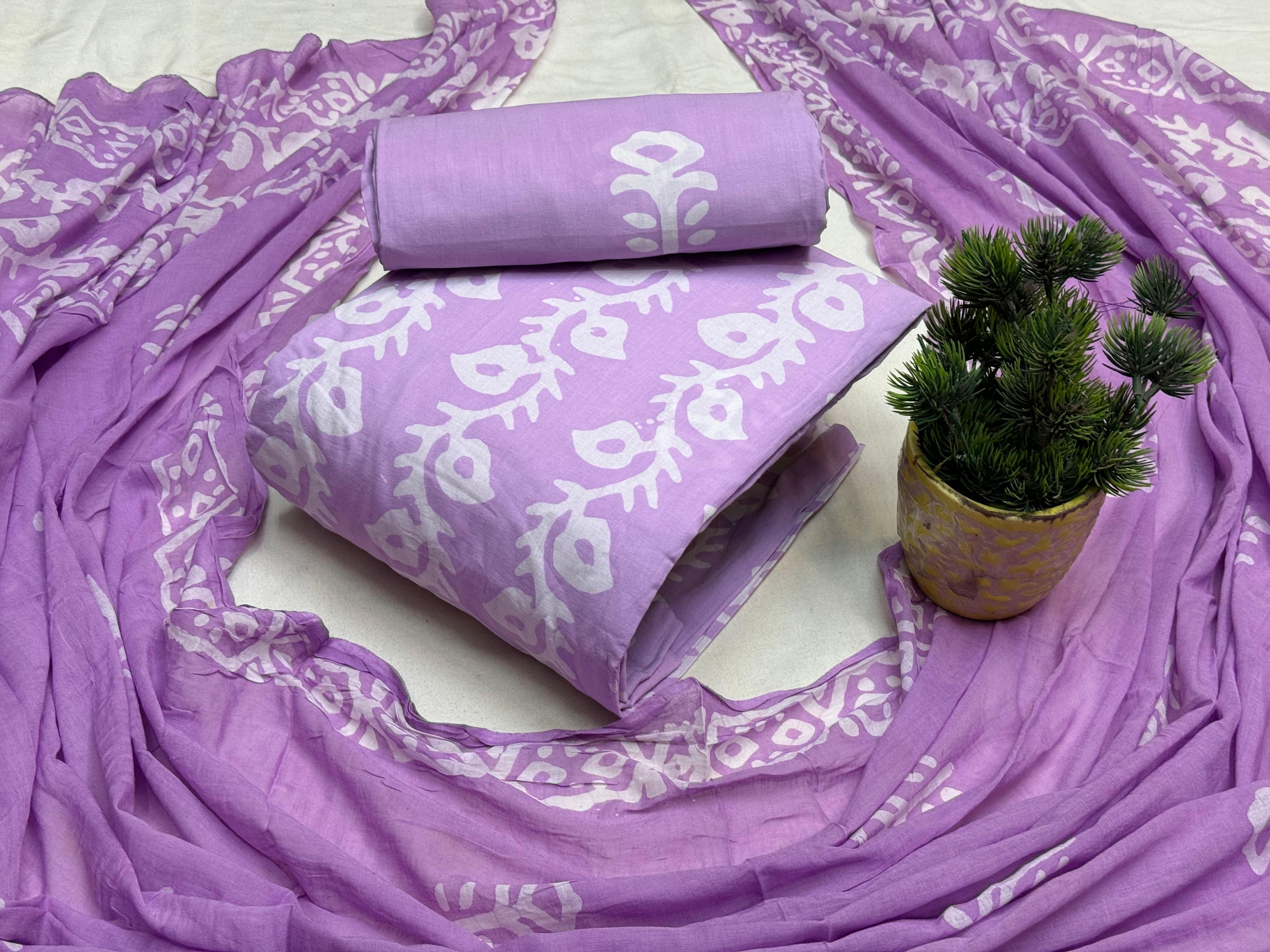 Soft Cotton Hand Blocked Summer Special Batik Dress Material (Unstitched)