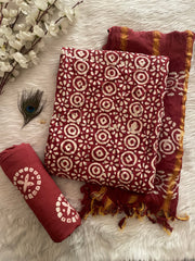 Reyon Summer Special Hand Blocked Wax Batik Dress Material (Unstitched)