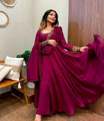 Vachitra Silk Gown Dupatta Set (Ready to Wear)