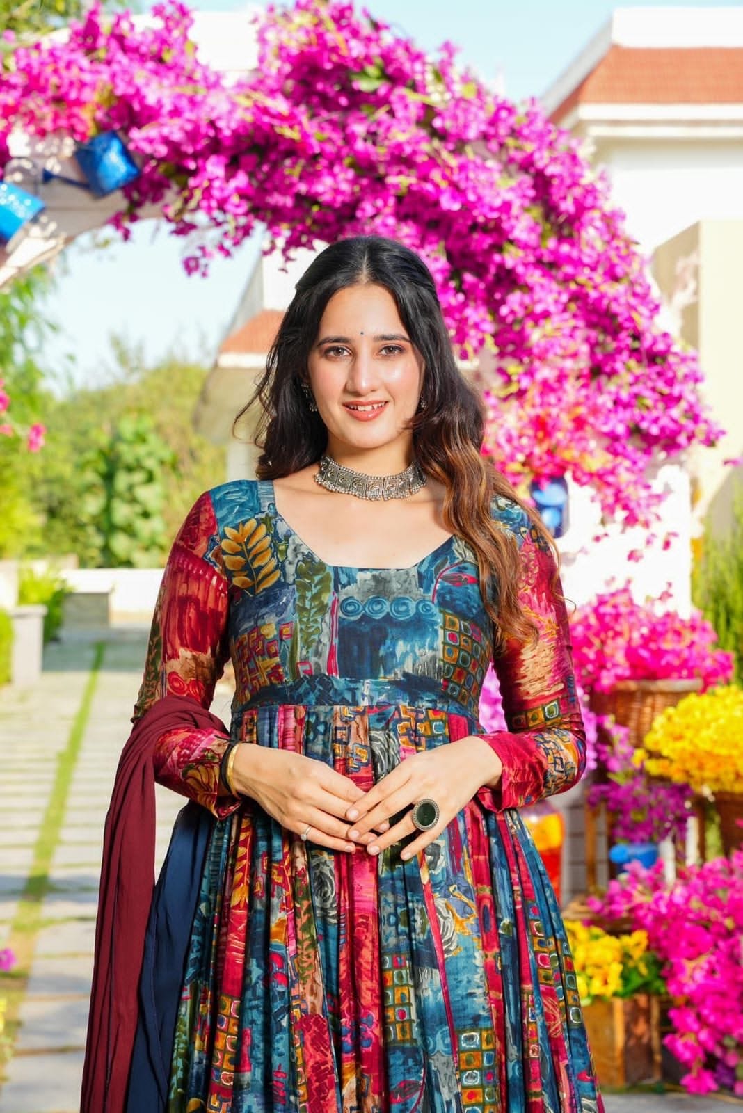 Muslin Digital Print Flair work Kurti Dupatta Set