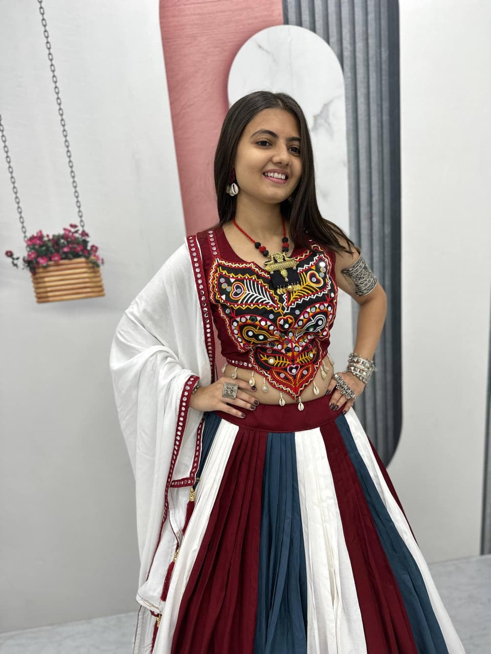 Rayon Mirror & Gamthi Work Designer Chaniya Choli – 6 Meter Flair, Ready to Wear