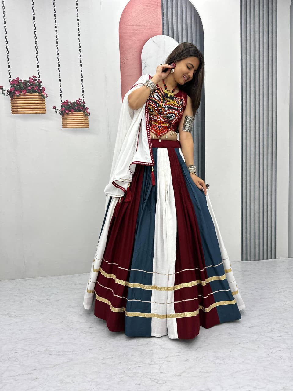 Rayon Mirror & Gamthi Work Designer Chaniya Choli – 6 Meter Flair, Ready to Wear