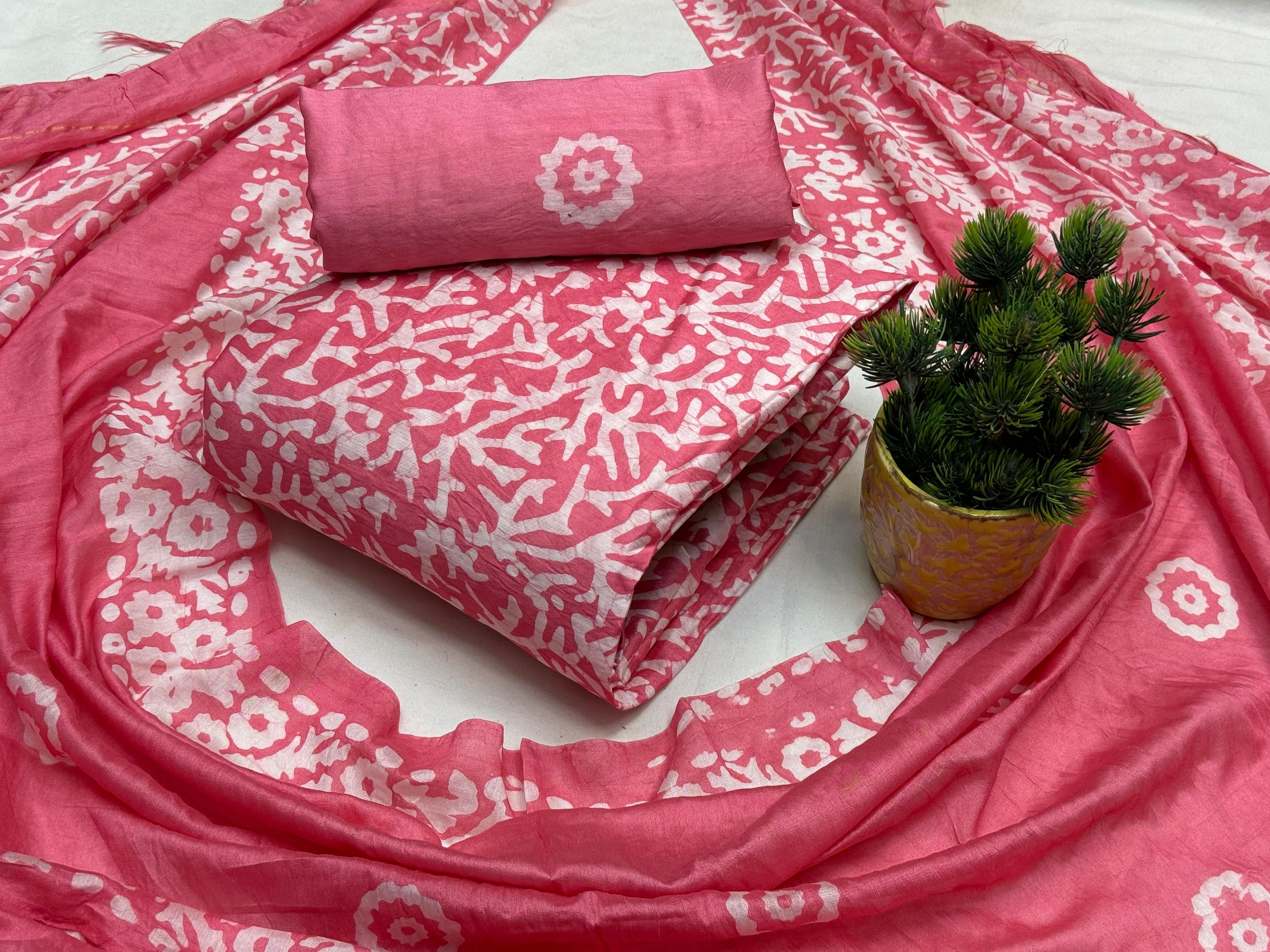 Muslin Silk Hand Blocked Batik Print Dress Material