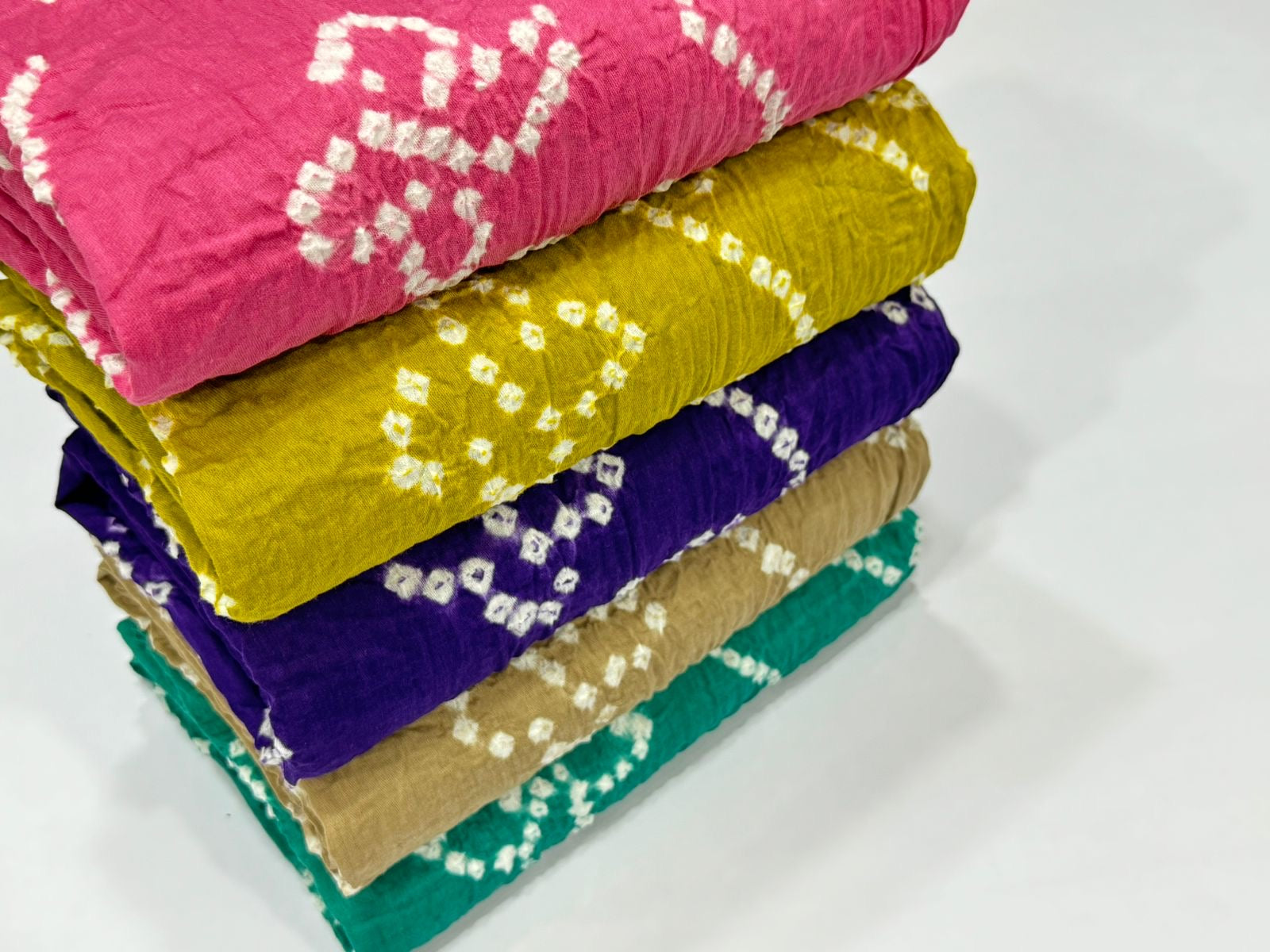 Soft Cotton Satin White Concept Barik Bandhej Work Kutch Bandhani Dress Material
