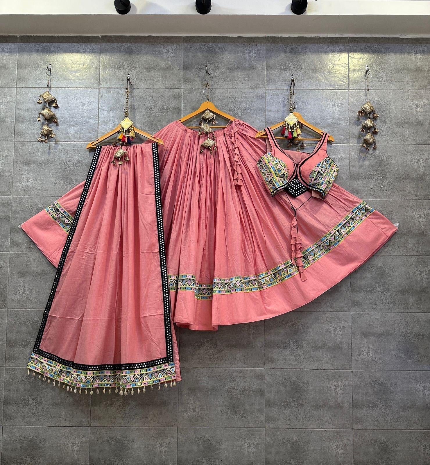 Pure Mal Cotton Kodi work Self Color Navratri Special Chaniya Choli