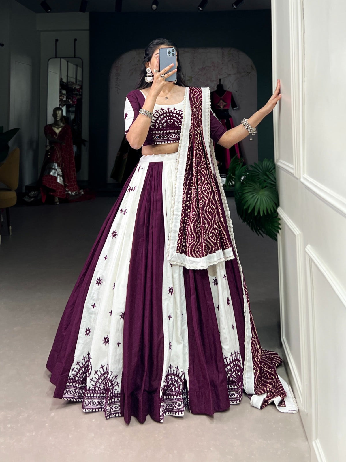 Pure Cotton Mirror Gamthi work Navratri special Chaniya Choli
