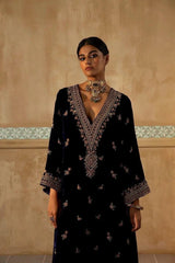 Winter Special Neck Thread Embroidery work Velvet Kurti Pant Set ( Fully Stitched)