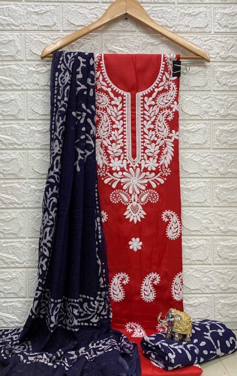 Slub cotton Neckwork with Batik work Dupatta and Salwar Dress Material (Unstitched)