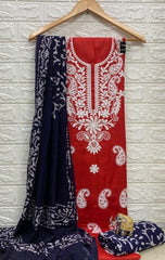Slub cotton Neckwork with Batik work Dupatta and Salwar Dress Material (Unstitched)