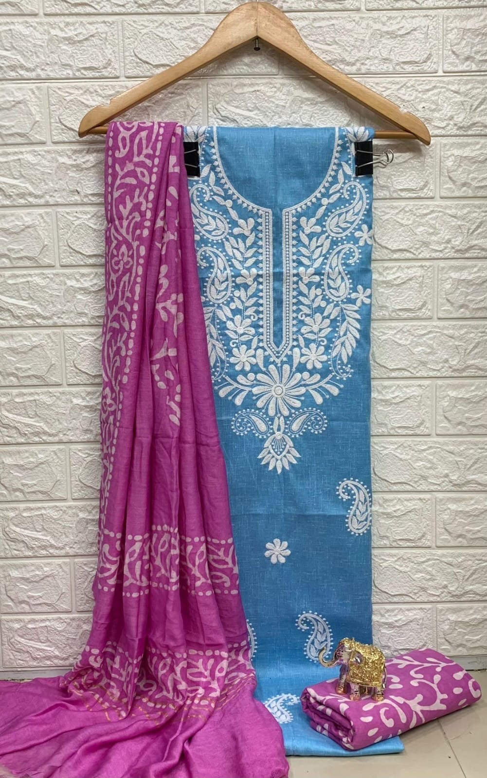 Slub cotton Neckwork with Batik work Dupatta and Salwar Dress Material (Unstitched)