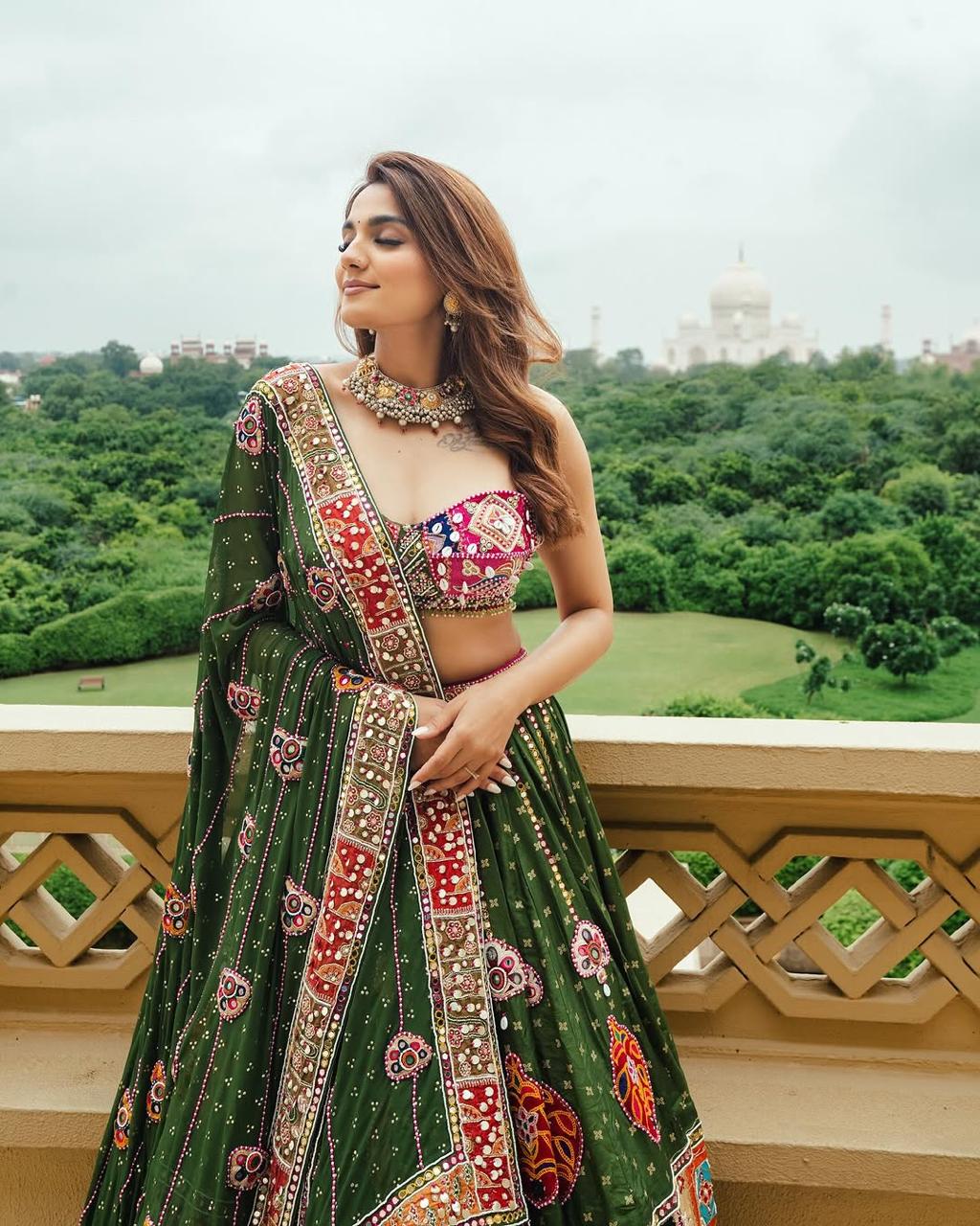 Muslin Digital Print with Mirror Work Designer Chaniya Choli (Stitched)