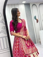 Jeckard Silk Moti Work Lace Lehenga Choli Dupatta Set