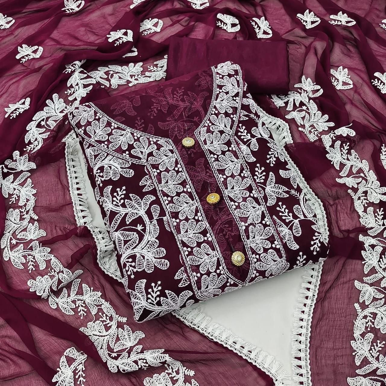 Modal Heavy Embroidery Nazneen work Dress Material(Unstitched)
