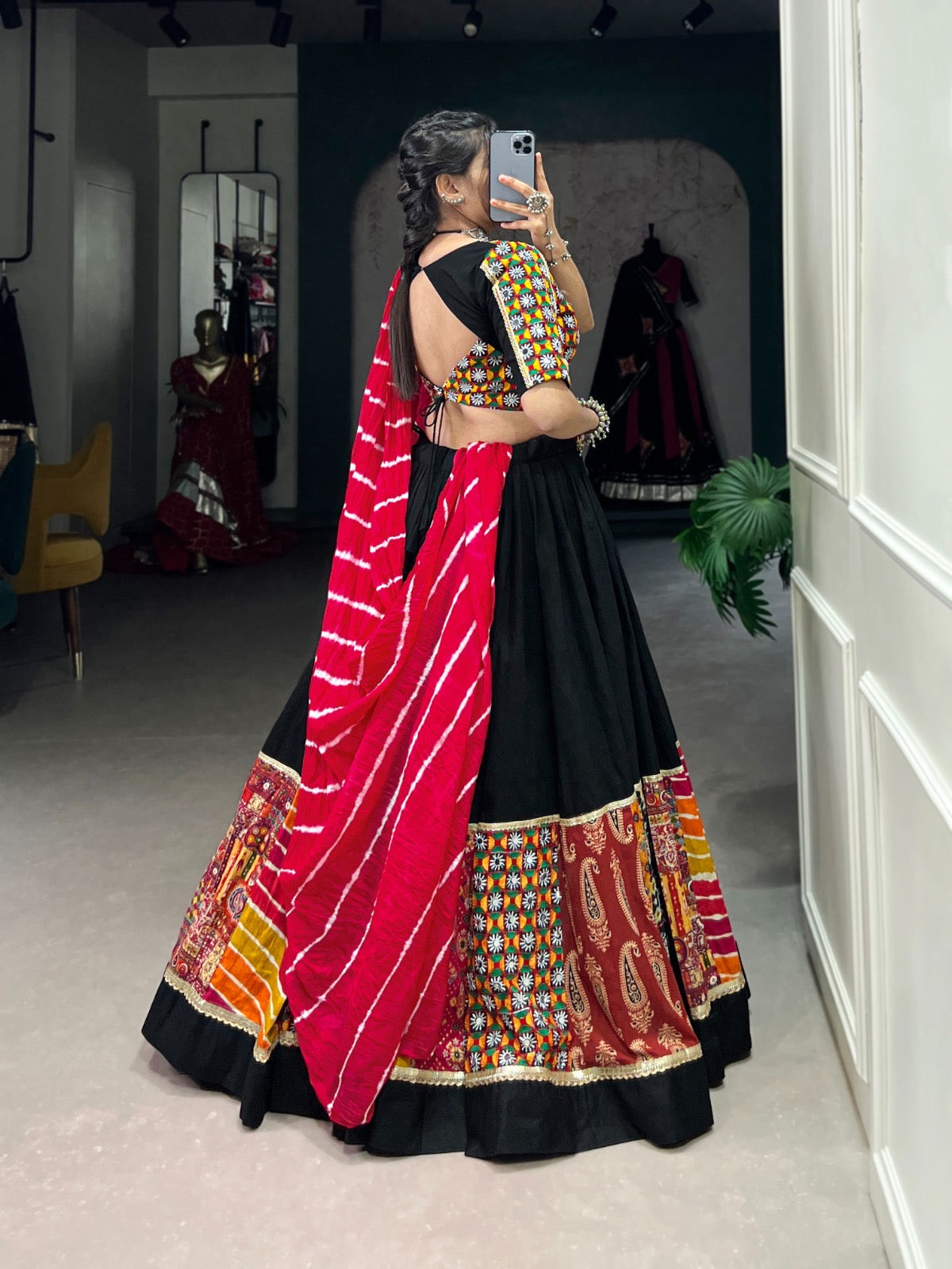 Rayon Printed with Gamthi Work Authentic Gujrati Navratri Chaniya Choli