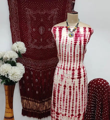 Modal Ghazi Silk White Concept Bandhani Dress Material with Ladgi patta Dupatta
