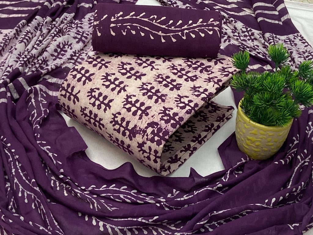 Soft Cotton Hand Blocked Wax Batik Dress Material (Unstitched)