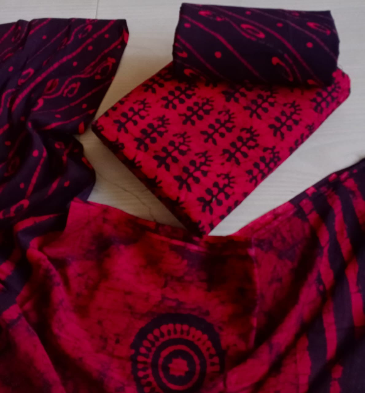 Soft Cotton Hand Blocked Wax Batik Dress Material (Unstitched)