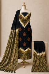 Soft Cotton Mirror Khatli Thread Work 3pc Unstitched Shibori Bandhani Dress Material