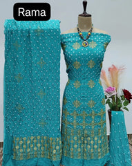 Reyon Embroidery Work Authentic Hand Crafted Kutch Bandhani Dress Material