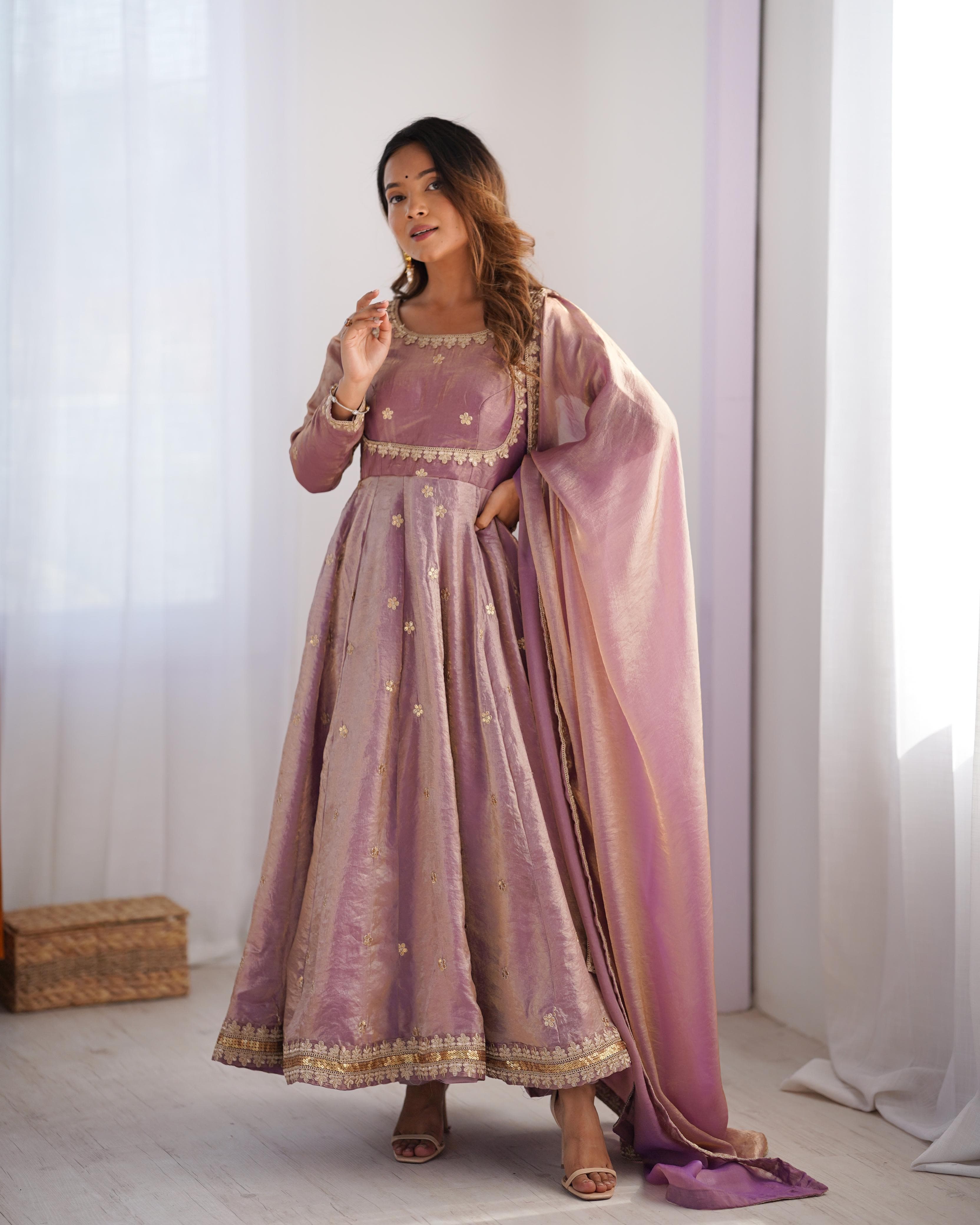 Fendi Silk Sequence Embroidery Work Gown Dupatta Pant Set
