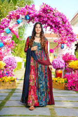 Muslin Digital Print Flair work Kurti Dupatta Set