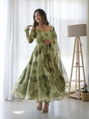 Organza Floral Digital Print Flair Dress Suit