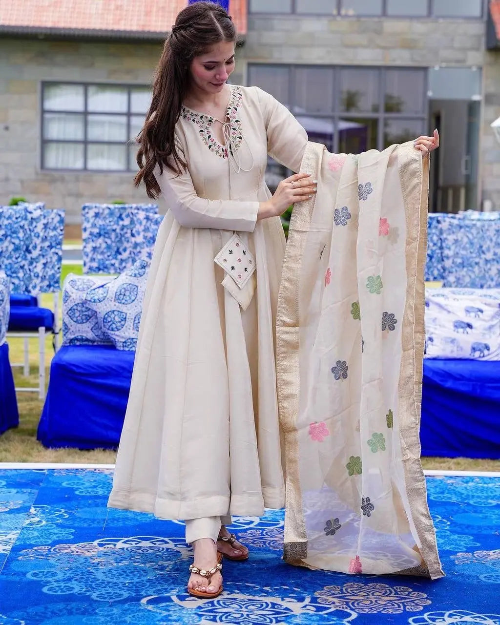 Thread Embroidery Anarkali Gown Set ( Stitched)