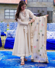 Thread Embroidery Anarkali Gown Set ( Stitched)