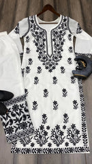 Muslin Chikankari Kurti Pant Set
