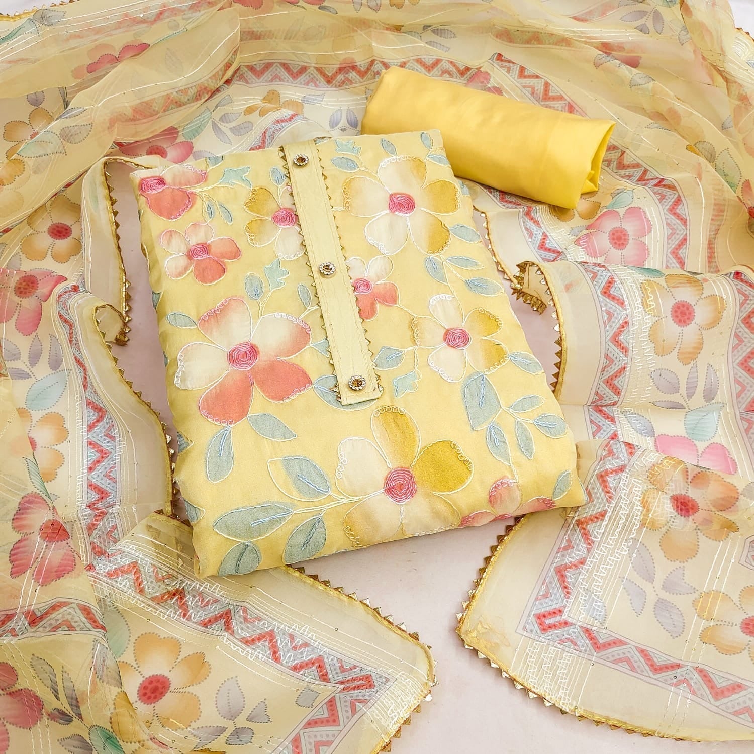 Soft Organza Silk Fine Croset work Dress Material