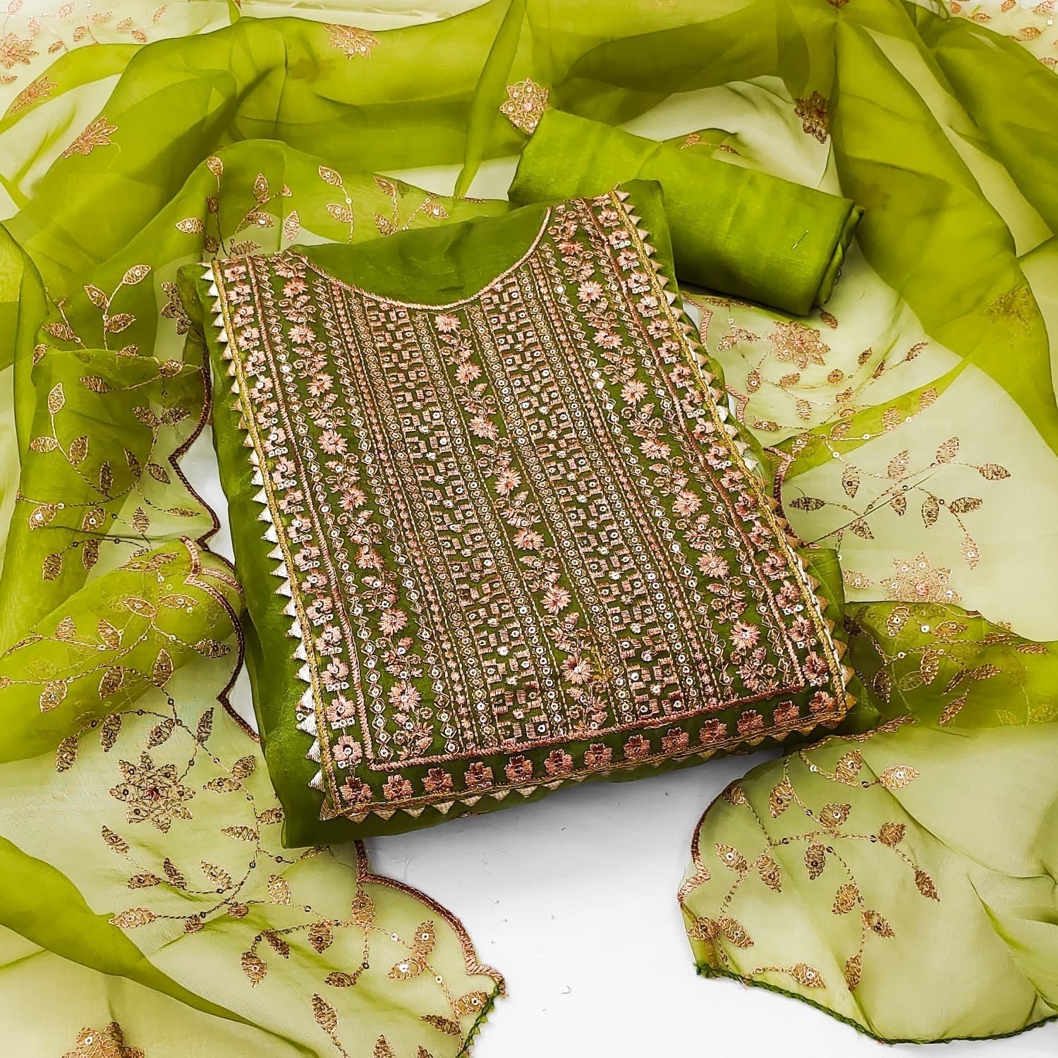 Organza Silk with Multi work Womens Dress Material ( Unstitched)