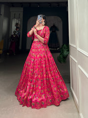 Tussar Silk Floral Print Gota Patti work Lehenga Choli Set (Ready to Wear)