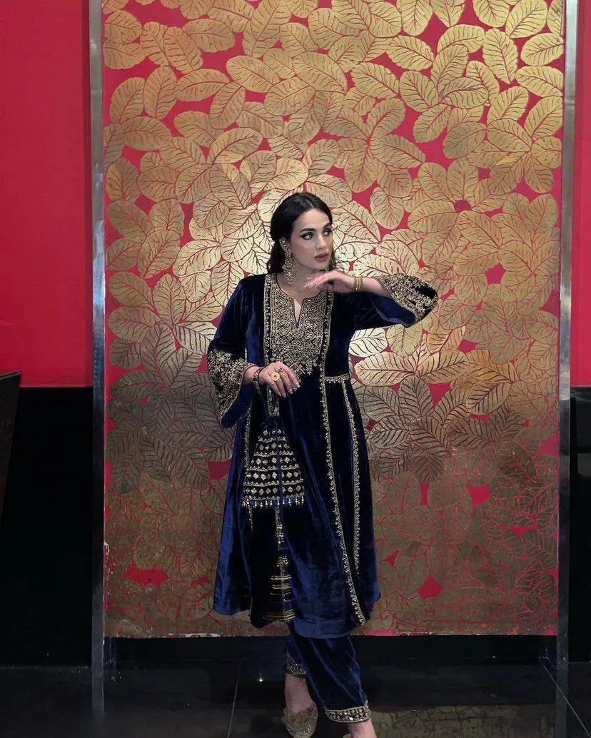 Thread Embroidery work Ready to Wear Velvet Suit