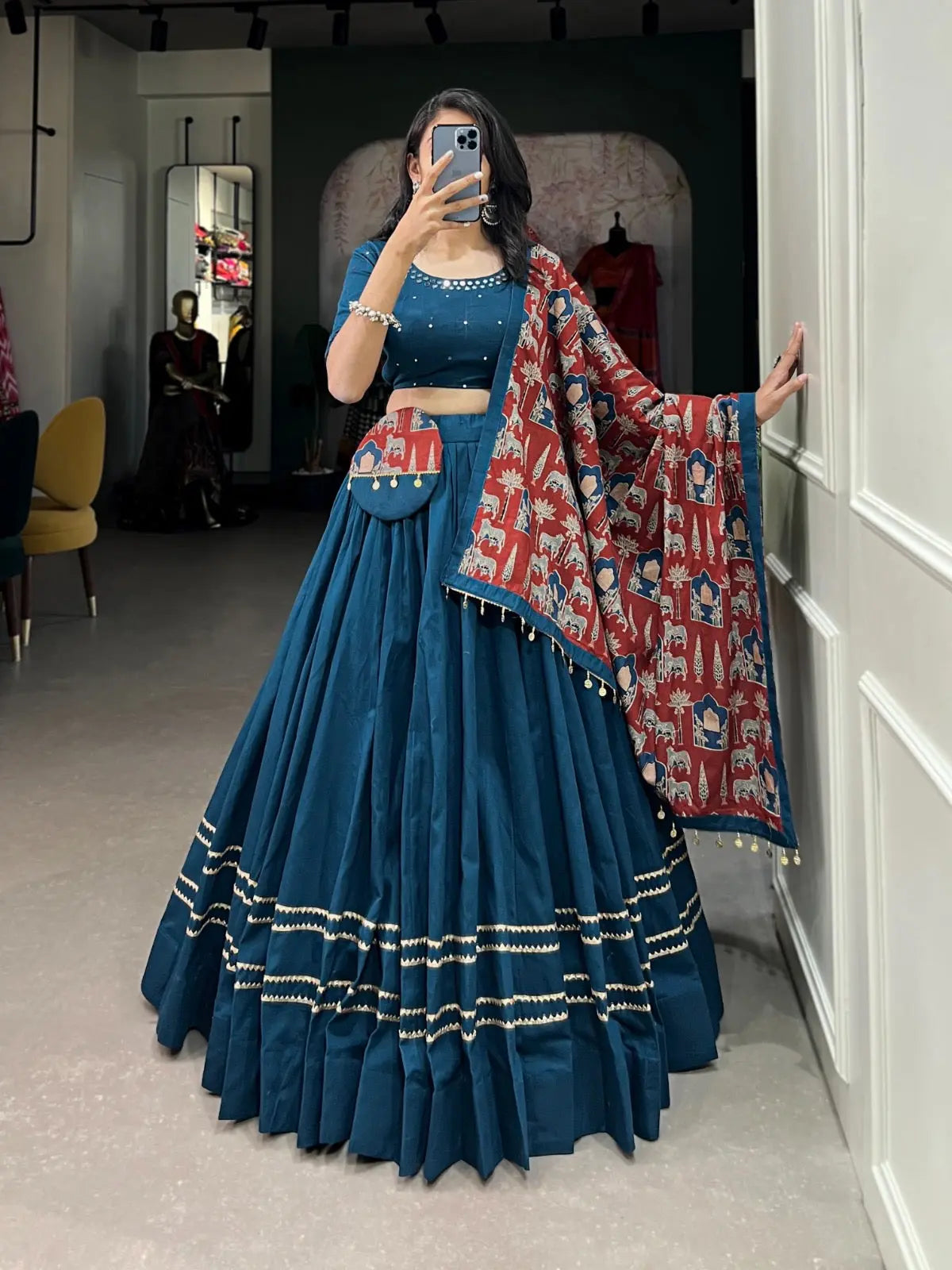 Pure Cotton Gamthi Kodi Work Navratri Special Chaniya Choli