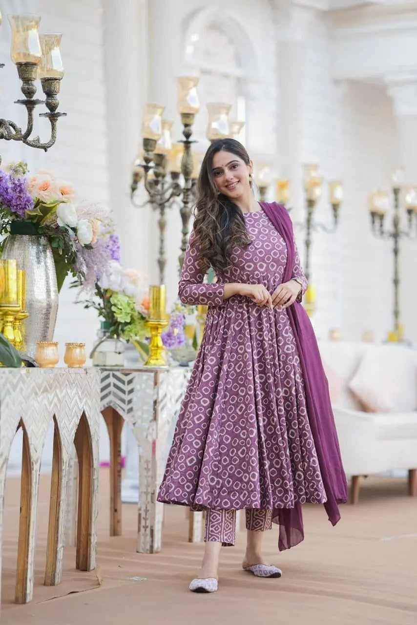Muslin Batik Print Kurti Pant Dupatta Set