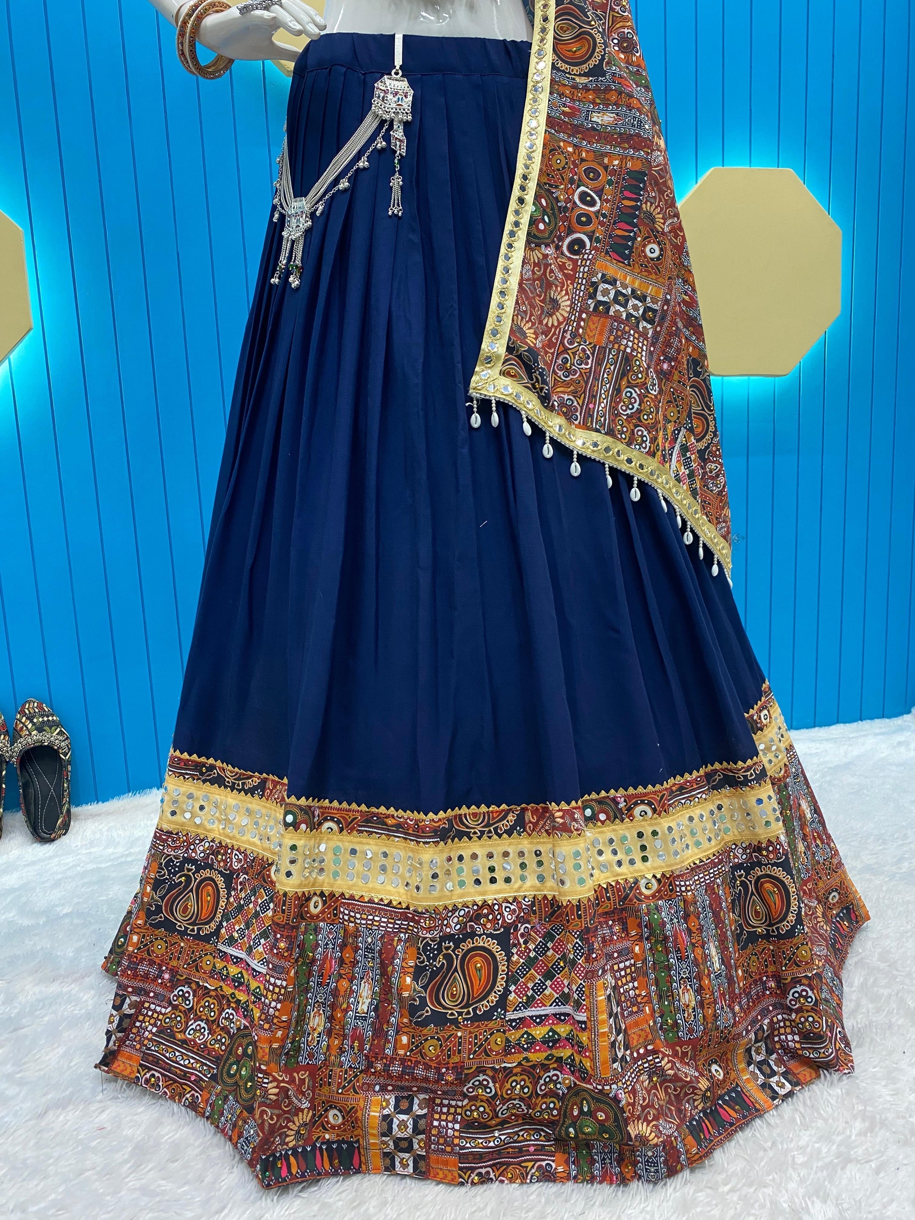 Rayon Digital Print Mirror work Diamond work Chaniya Choli