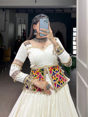Rayon gamthi work White Concept Navratri Special Chaniya Choli