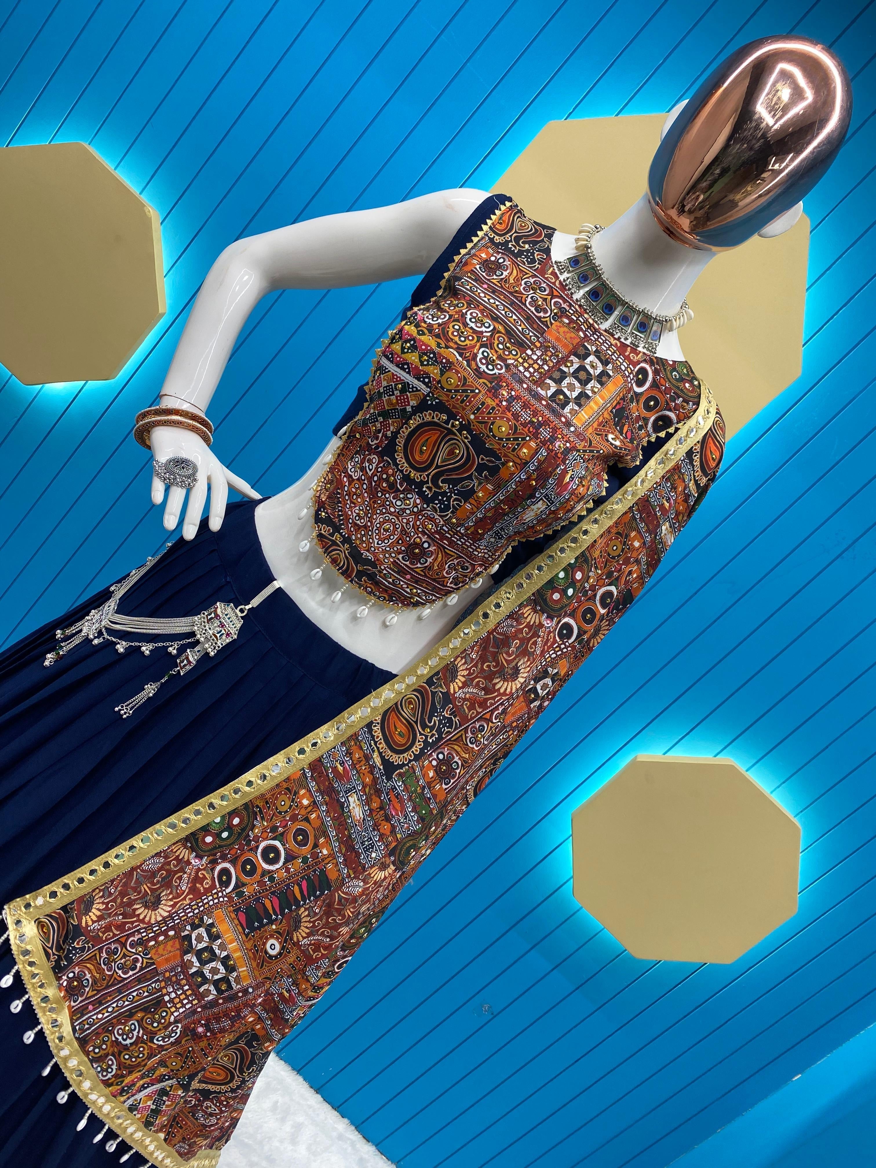 Rayon Digital Print Mirror work Diamond work Chaniya Choli