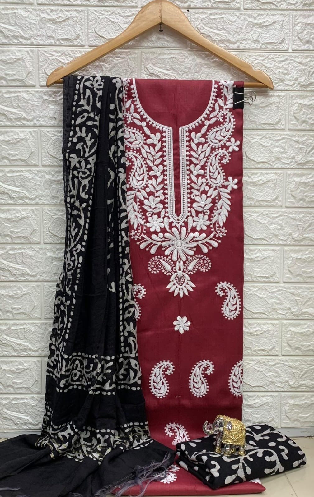 Slub cotton Neckwork with Batik work Dupatta and Salwar Dress Material (Unstitched)