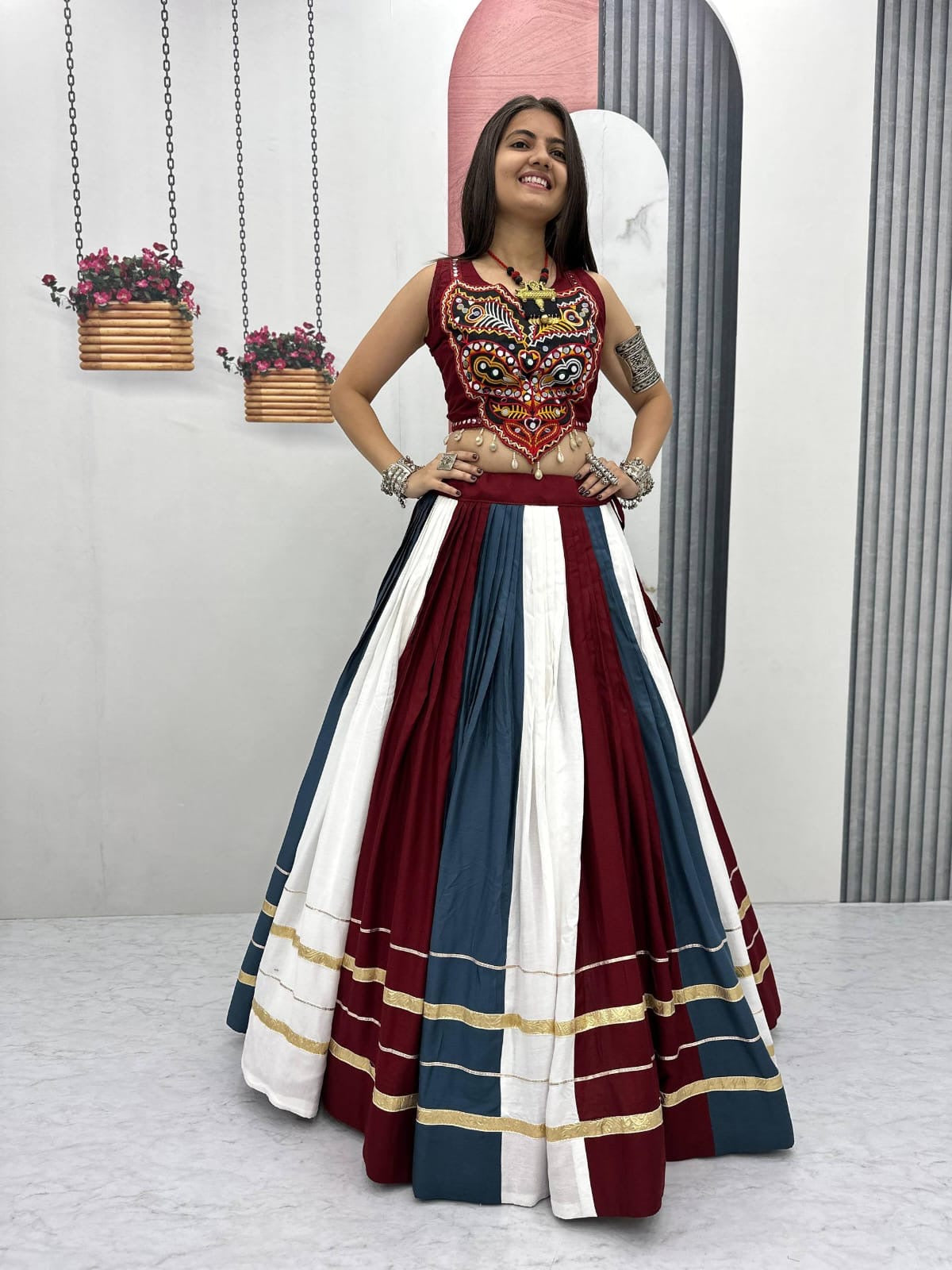 Rayon Mirror & Gamthi Work Designer Chaniya Choli – 6 Meter Flair, Ready to Wear