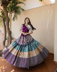 Muslin Cotton Digital Print Work Chaniya Choli Dress (Stitched)