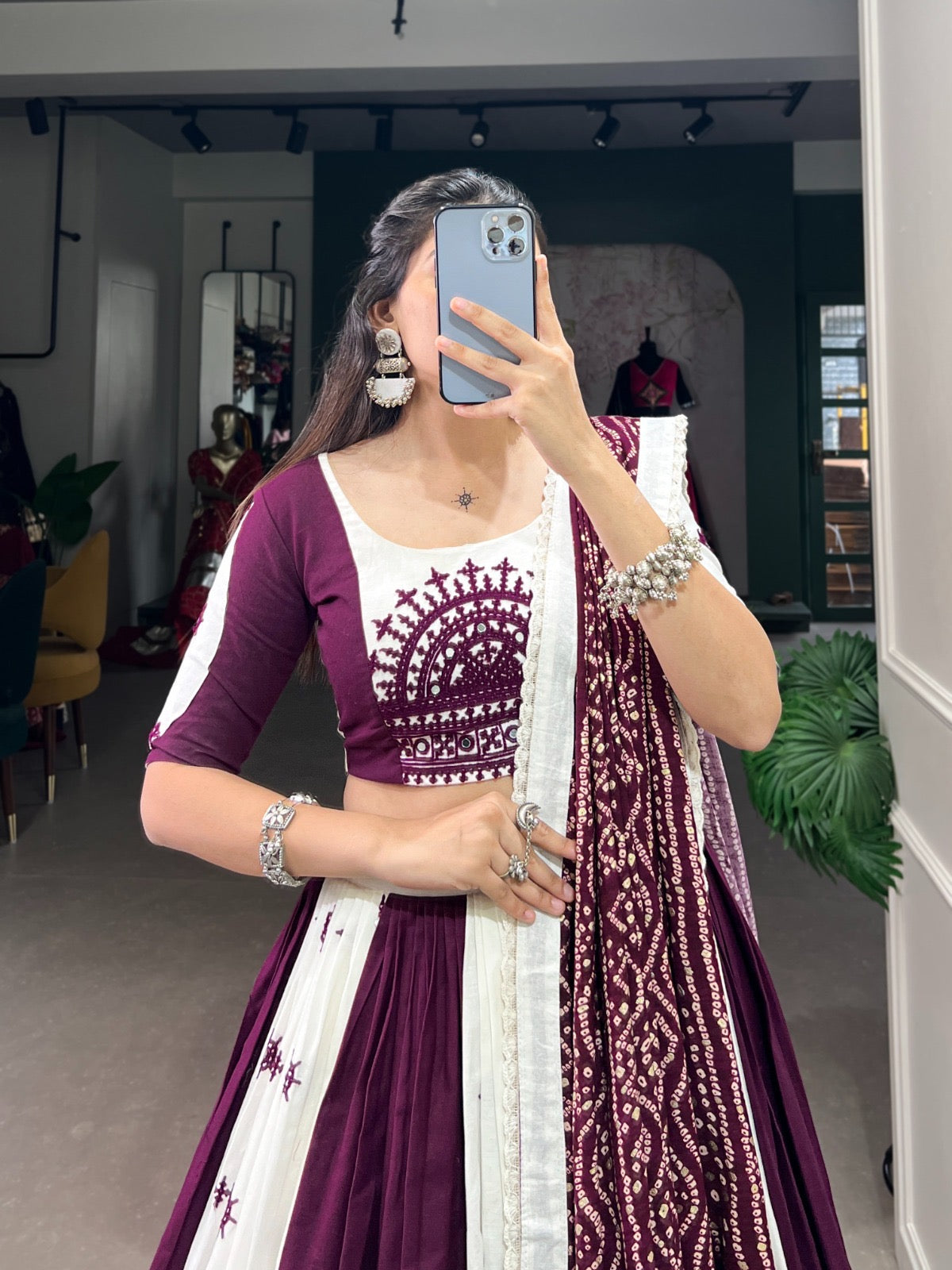Pure Cotton Mirror Gamthi work Navratri special Chaniya Choli