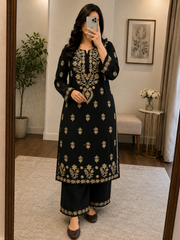 Soft Rayon Cotton Chikankari Kurti Pant Set (Ready to Wear)