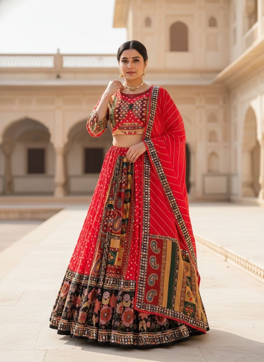 Muslin Digital Print with Mirror Work Chaniya Choli