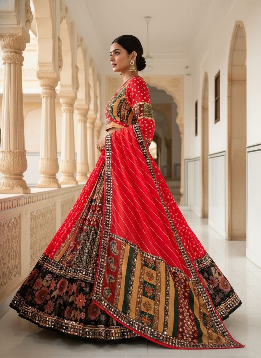 Muslin Digital Print with Mirror Work Chaniya Choli