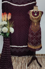 Neck Embroidery work Bandhani Dress Material